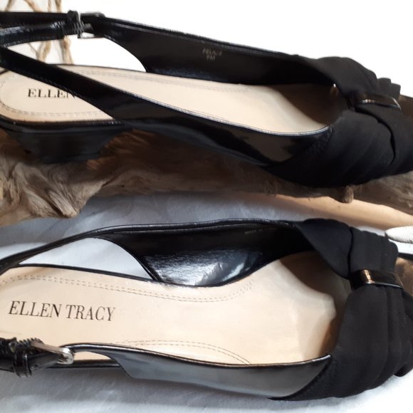 Ellen Tracy Black Low Heel Open Toe Sling Back - Picture 6 of 10